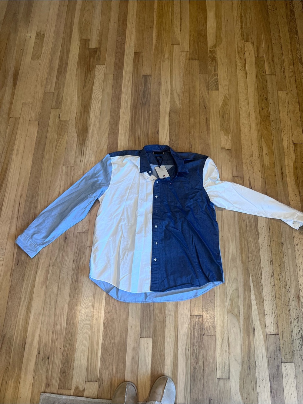 Tommy Hilfiger Two-Tone Button-Down Shirt in Navy & White
